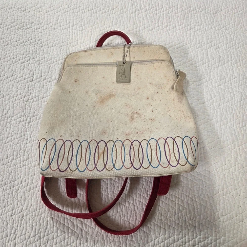 Etienne Aigner Mini‎ Backpack Cream Canvas Red Trim Slinky Print Y2K Bag